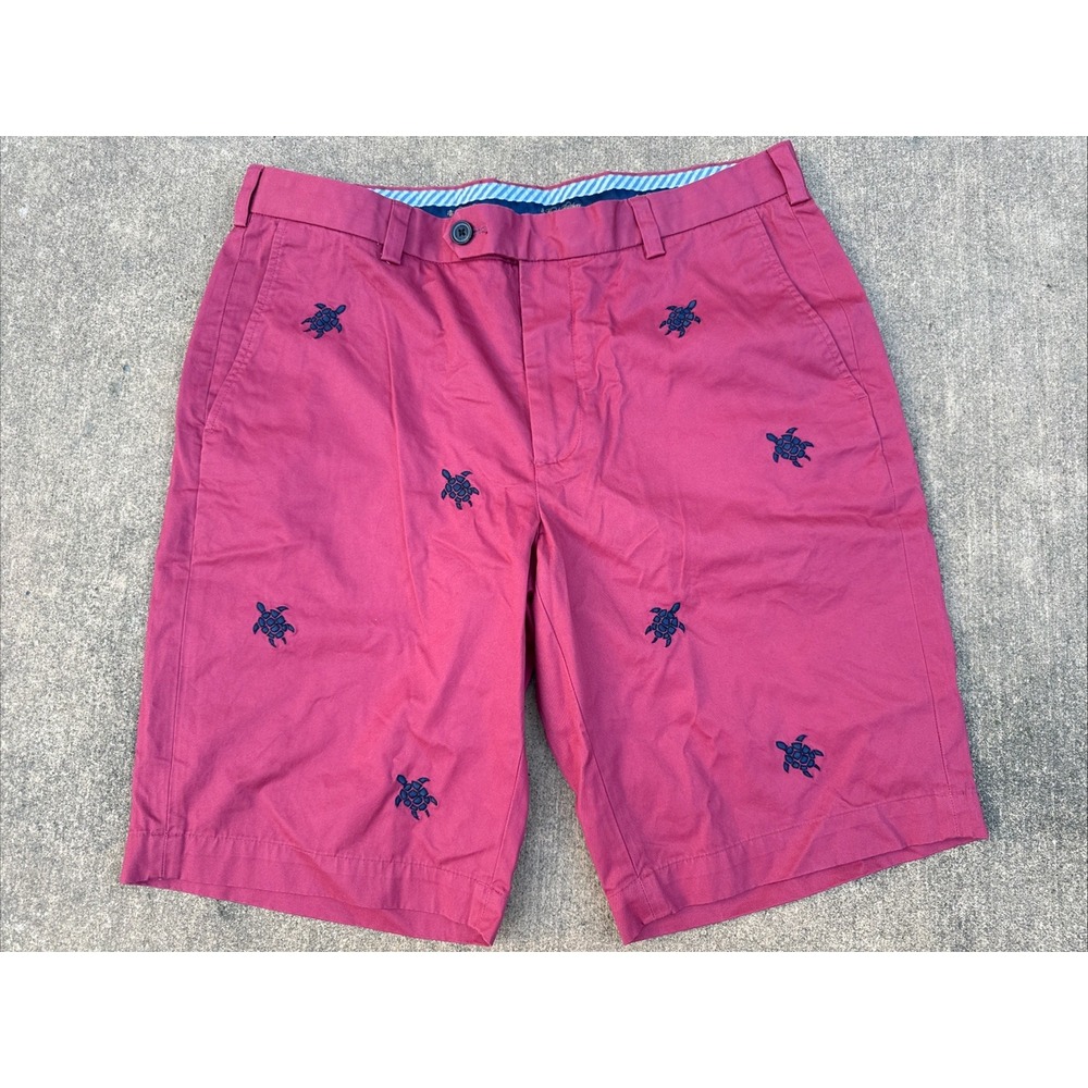 Brooks Brothers Shorts Mens 35 Red Blue Embroidered Turtles Bermuda Chino Preppy
